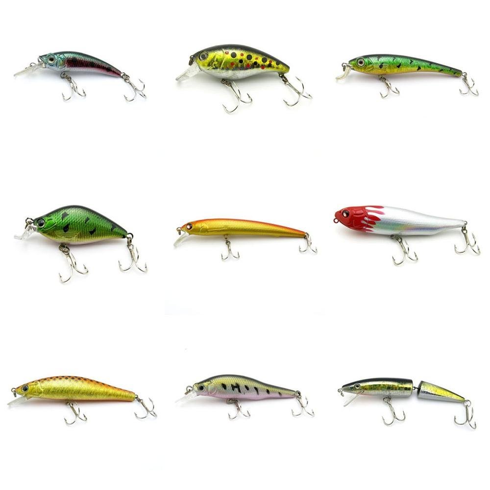 4044 Big One 9 Pieces Fishing Lures Crankbait Freshwater Saltwater Hard Baits Diving Topwater Floating Bass Lots 0365