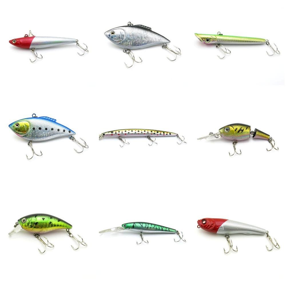 4044 Big One 9 Pieces Fishing Lures Crankbait Freshwater Saltwater Hard Baits Diving Topwater Floating Bass Lots 2458