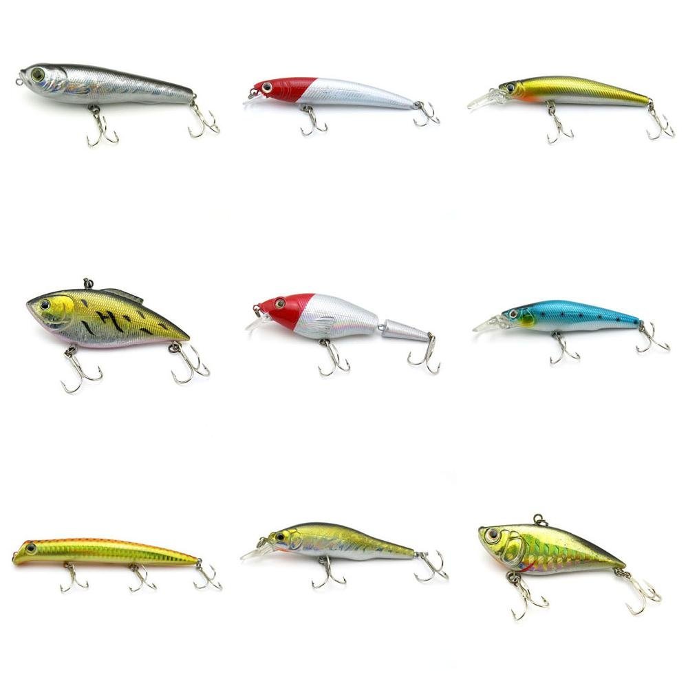 4044 Big One 9 Pieces Fishing Lures Crankbait Freshwater Saltwater Hard Baits Diving Topwater Floating Bass Lots 0617