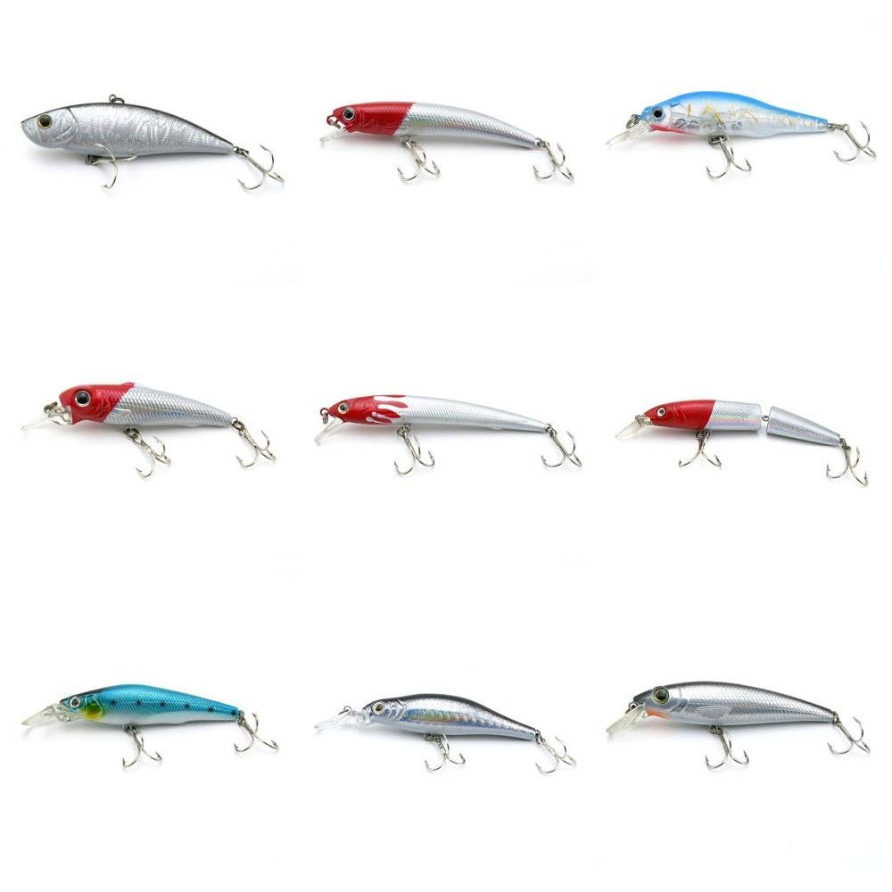 4044 Big One 9 Pieces Fishing Lures Crankbait Freshwater Saltwater Hard Baits Diving Topwater Floating Bass Lots 2620
