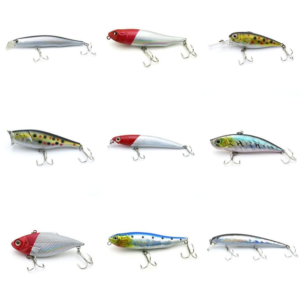 4044 Big One 9 Pieces Fishing Lures Crankbait Freshwater Saltwater Hard Baits Diving Topwater Floating Bass Lots 2802