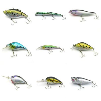 4044 Big One 9 Pieces Fishing Lures Crankbait Freshwater Saltwater Hard Baits Diving Topwater Floating Bass Lots 2657
