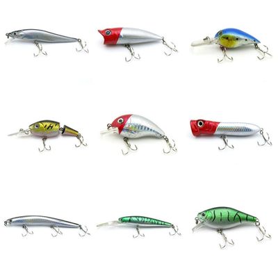 4044 Big One 9 Pieces Fishing Lures Crankbait Freshwater Saltwater Hard Baits Diving Topwater Floating Bass Lots 0824