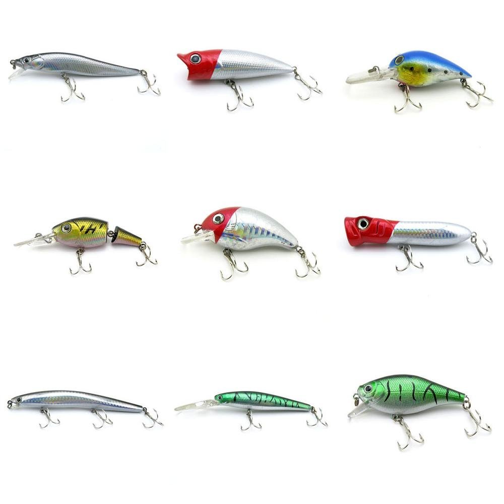 4044 Big One 9 Pieces Fishing Lures Crankbait Freshwater Saltwater Hard Baits Diving Topwater Floating Bass Lots 0824