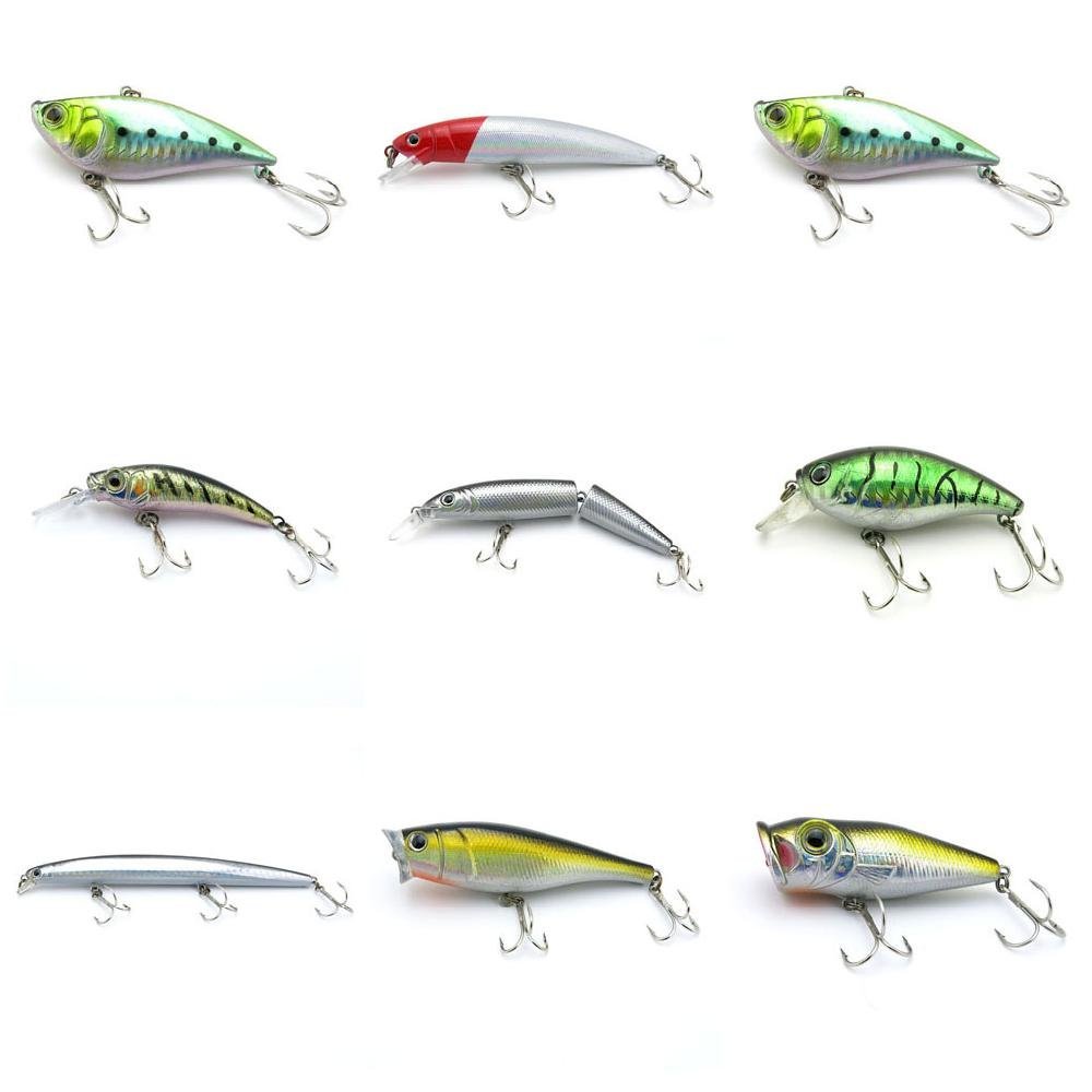 4044 Big One 9 Pieces Fishing Lures Crankbait Freshwater Saltwater Hard Baits Diving Topwater Floating Bass Lots 0040
