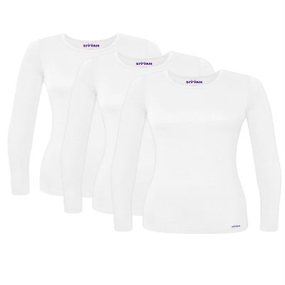 Sivvan Scrubs for Women - Long Sleeve Comfort Underscrub Tee 3-Pack - S85003 - White - XL