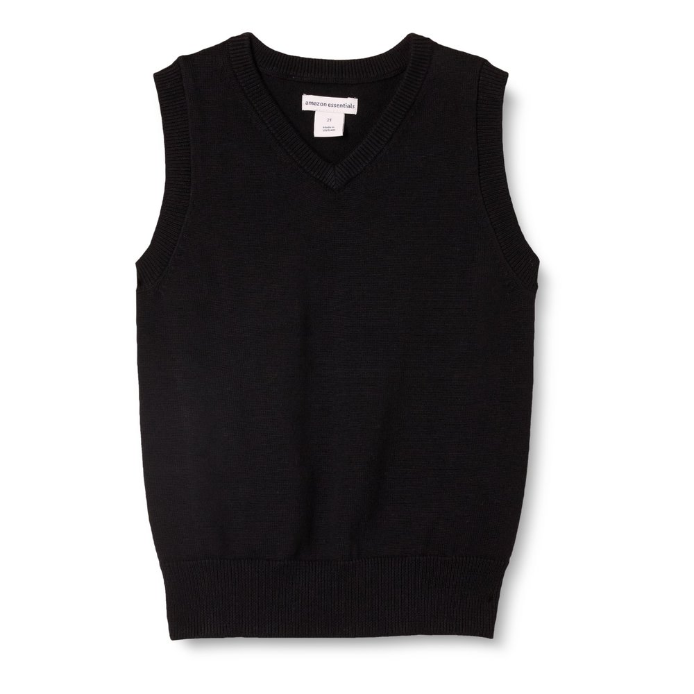 Amazon Essentials Boys' School Uniform Cotton V-Neck Sweater Vest, Black, XX-Large