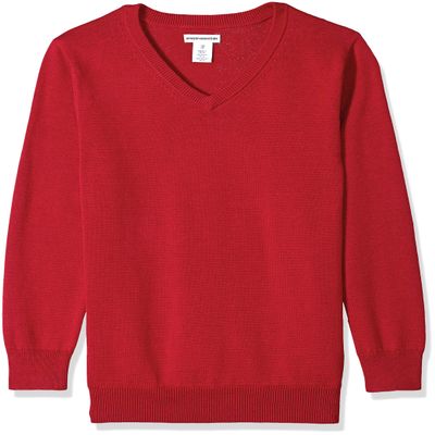 Amazon Essentials Unisex Toddlers' Uniform Cotton V-Neck Sweater, Red Heather, 4T