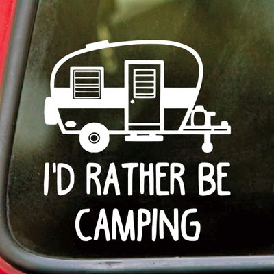 Minglewood Trading I'd Rather Be Camping Vinyl Decal Sticker 5" x 5.5" Outdoor Adventure Car Window Graphic Waterproof Die Cut Camper Tent Hiking RV Travel Sticker - Orange