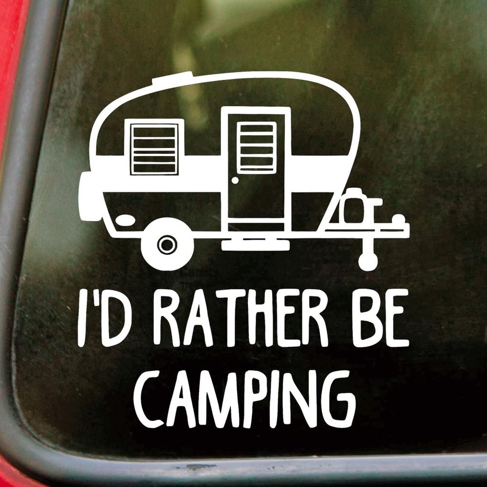 Minglewood Trading I'd Rather Be Camping Vinyl Decal Sticker 5" x 5.5" Outdoor Adventure Car Window Graphic Waterproof Die Cut Camper Tent Hiking RV Travel Sticker - Orange