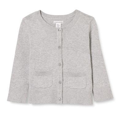 Amazon Essentials Girls' Uniform Slim Fit Crewneck Cardigan Sweater, Light Grey Heather, XX-Large