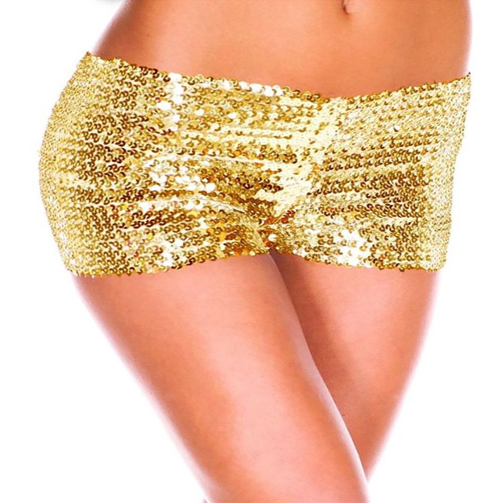 JEYKAY Lining Women's Glitter Sequin Shining Dance Mini Booty Shorts Golden