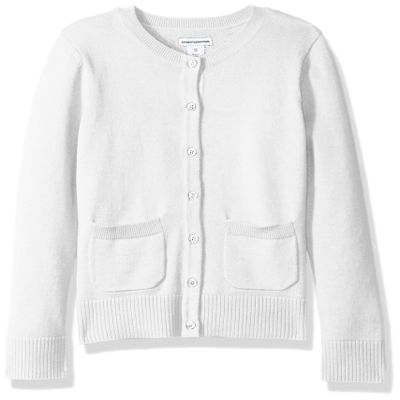 Amazon Essentials Girls' Uniform Slim Fit Crewneck Cardigan Sweater, White, X-Large