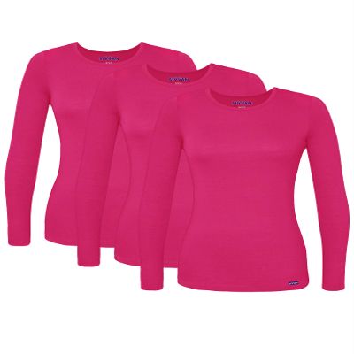 Sivvan Scrubs for Women - Long Sleeve Comfort Underscrub Tee 3-Pack - S85003 - Fuchsia - L