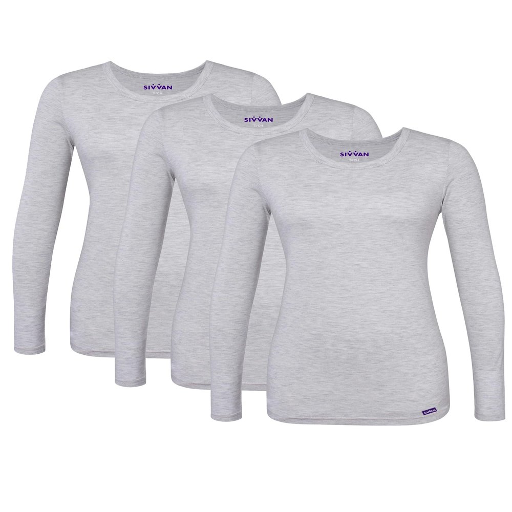 Sivvan Scrubs for Women - Long Sleeve Comfort Underscrub Tee 3-Pack - S85003 - Marl Gray - M
