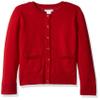 Amazon Essentials Girls' Uniform Slim Fit Crewneck Cardigan Sweater, Red, X-Small view 1