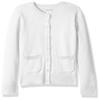 Amazon Essentials Girls' Uniform Slim Fit Crewneck Cardigan Sweater, White, X-Small view 1