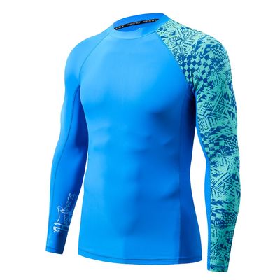 HUGE SPORTS Men's Splice UV Sun Protection UPF 50+ Skins Rash Guard Long Sleeves (Blue Digital, 2XL)