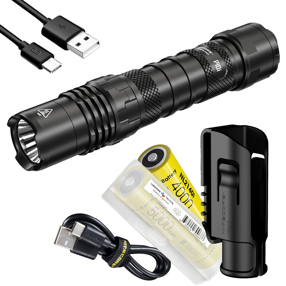Nitecore Power Bundle P10i+NL2150HPI (P10i) 1800 Lumen USB-C Rechargeable Tactical Flashlight, Strobe Ready with LumenTac Organizer