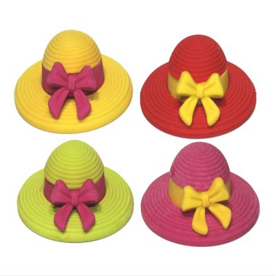 Lucore Hat and Bow Rubber Erasers - 12 pcs Colorful Women & Girls Sun Hat Shaped Miniature Puzzle Charms