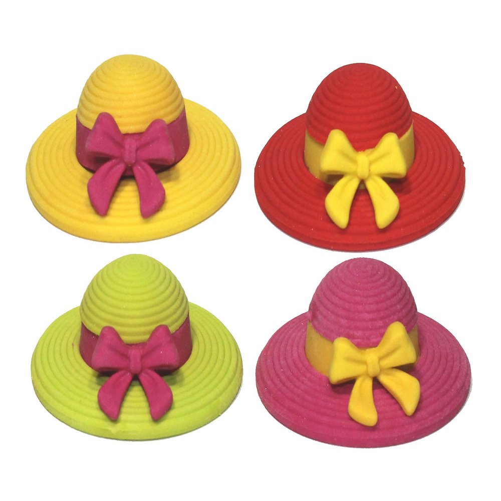 Lucore Hat and Bow Rubber Erasers - 12 pcs Colorful Women & Girls Sun Hat Shaped Miniature Puzzle Charms