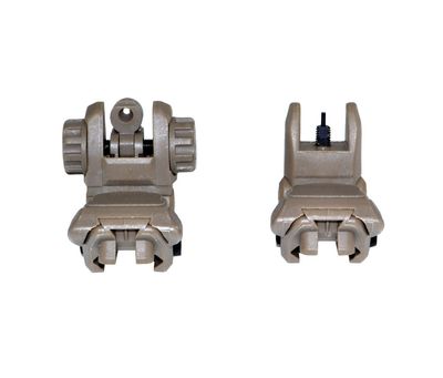 Sniper Polymer Front and Rear Sight Combo Set, Desert Camo Flip Up Back Up Iron Sights
