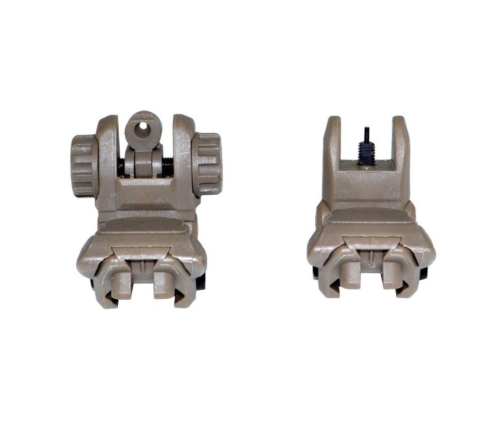 Sniper Polymer Front and Rear Sight Combo Set, Desert Camo Flip Up Back Up Iron Sights