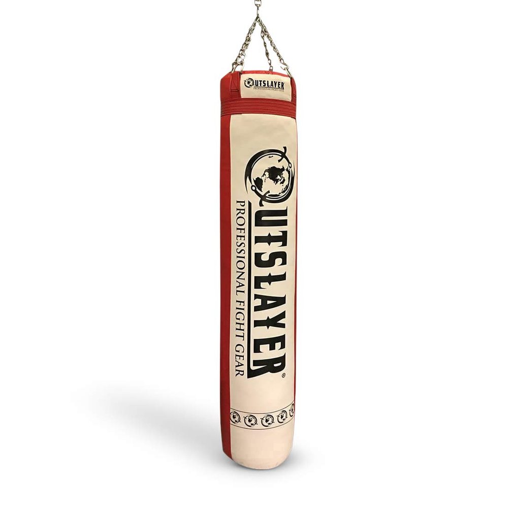 Outslayer Punching Bag 6ft 130 Pounds Muay Thai Heavy Bag Filled Kickboxing Punch Bag (Beige/Red)