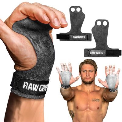 JerkFit Raw Grips 3.0, 2 Finger Leather Gymnastics Grips (Small) - Pull Up Grips for Cross Training Hand Protection - Hand Grips for Gymnastics Bars, Palm Guards for Athletes to Prevent Rips Blisters