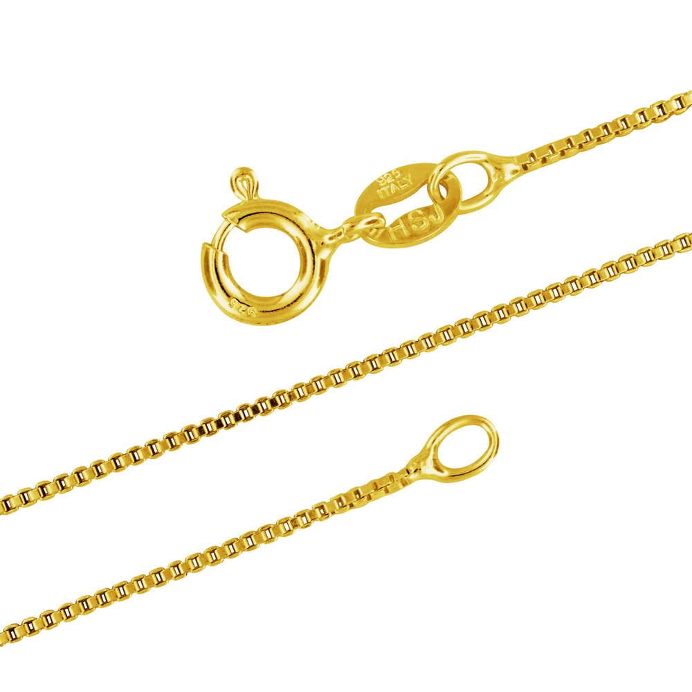 14kt Yellow Gold Plated Sterling Silver 1mm Box Chain Necklace  Thin Dainty Chain Necklace for Women  Nickel-Free  Made in Italy  14 Inch