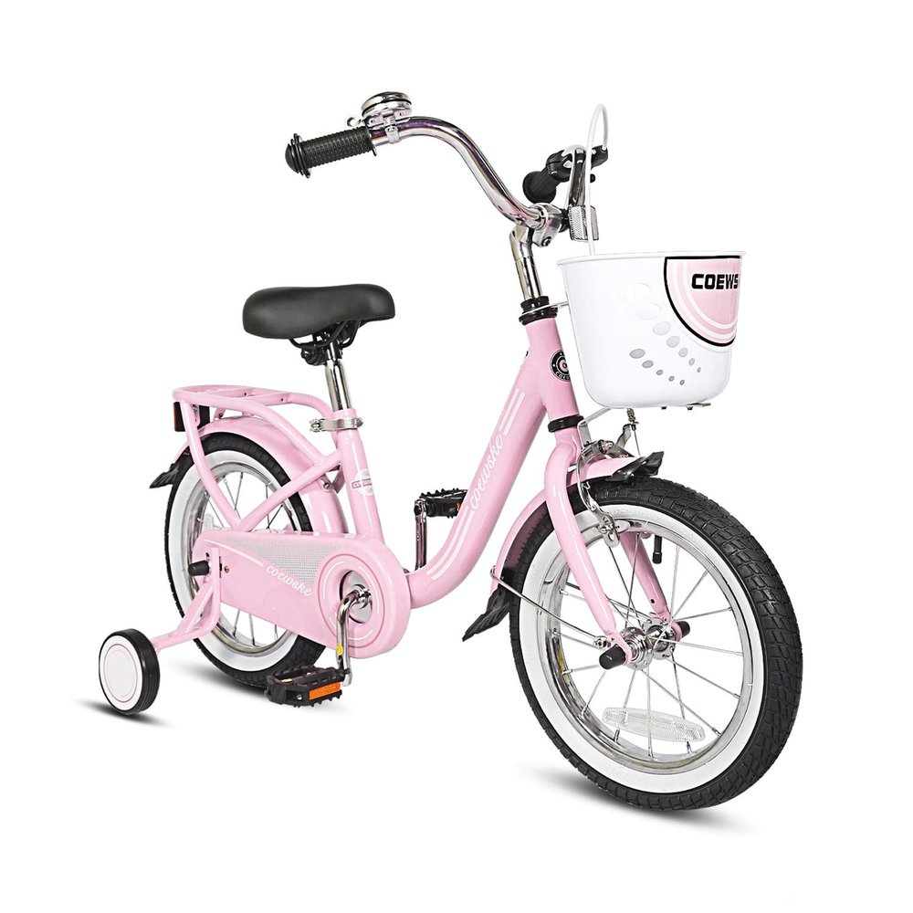 COEWSKE Kid's Bike Steel Frame Children Bicycle 14-16 Inch with Training Wheel(16" Pink)