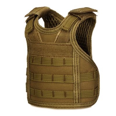 UNISTRENGH Mini Tactical Premium Beer Military Vest Bottle Beer Vest Molle with Adjustable Straps Cooler Beverage Holder for 12oz or 16oz Cans and Bottles, Coyote Brown