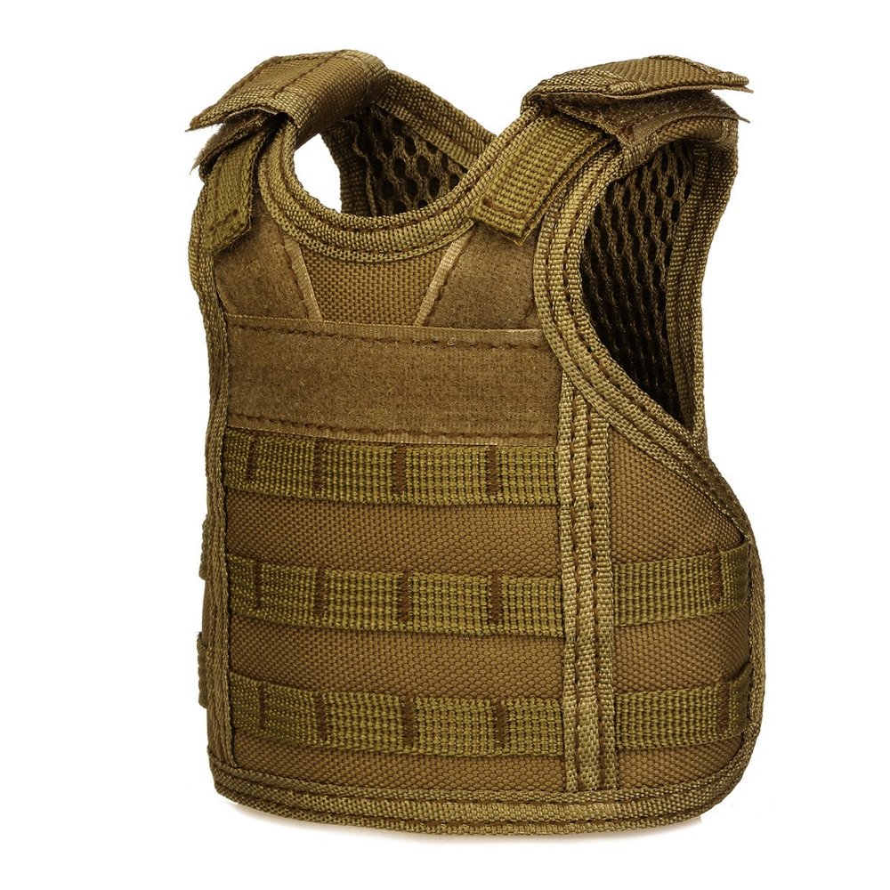 UNISTRENGH Mini Tactical Premium Beer Military Vest Bottle Beer Vest Molle with Adjustable Straps Cooler Beverage Holder for 12oz or 16oz Cans and Bottles, Coyote Brown