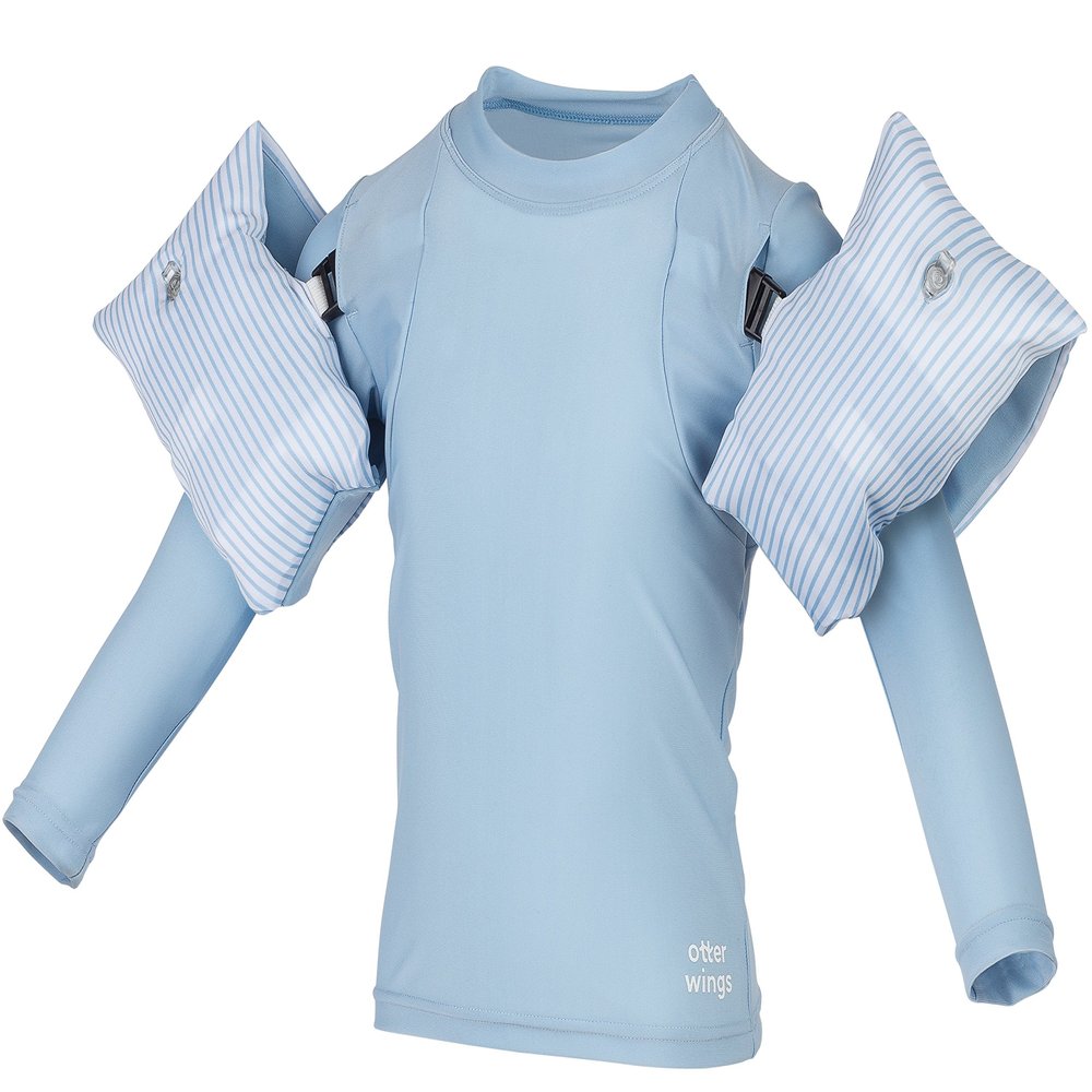 Otter Wings Kids Floaties (Water Wings) / UPF Swim Shirt Combo Swim Aid - Long Sleeve (Saltwater Blue, 4-6yrs)