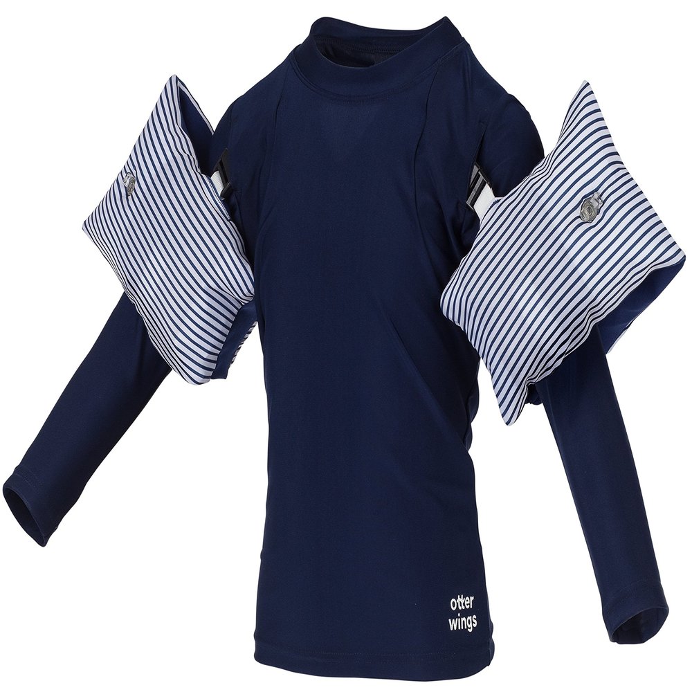 Otter Wings Kids Floaties (Water Wings) / UPF Swim Shirt Combo Swim Aid - Long Sleeve (Navy Blue, 2-4yrs)