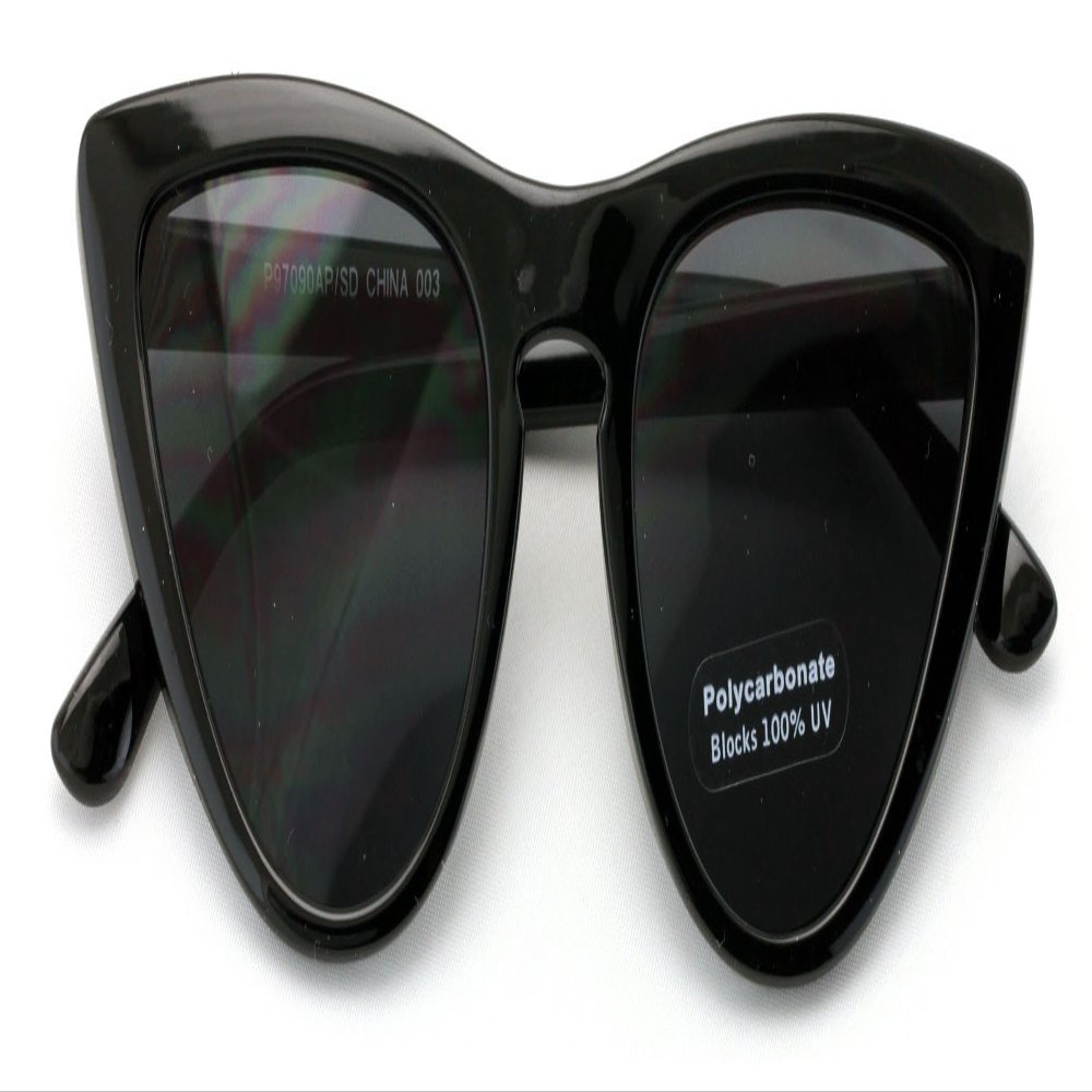 Womens Cat Eye Pointed Tip Sunglasses Fashion Cateye Shade Keyhole (Black)