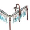 Showman Headstall & Breast Collar Set w/Blue Diamond Print & Blue Ombre Fringe view 2