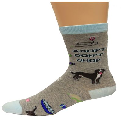 K. Bell Women's Dog Lover Novelty Casual Crew Socks, Adopt Don't Shop (Grey), Shoe Size: 4-10