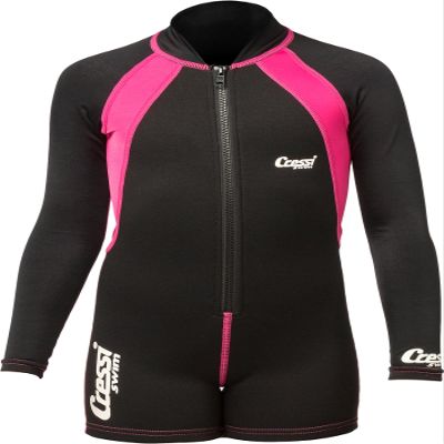 Cressi Kids Swimsuit Long Sleeve One Piece Swimsuits, Black/Pink, M