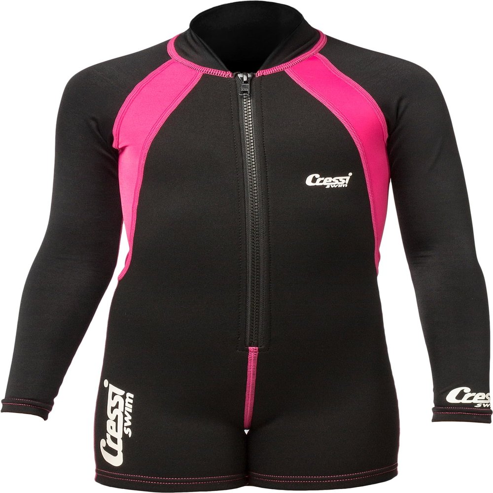 Cressi Kids Swimsuit Long Sleeve One Piece Swimsuits, Black/Pink, M