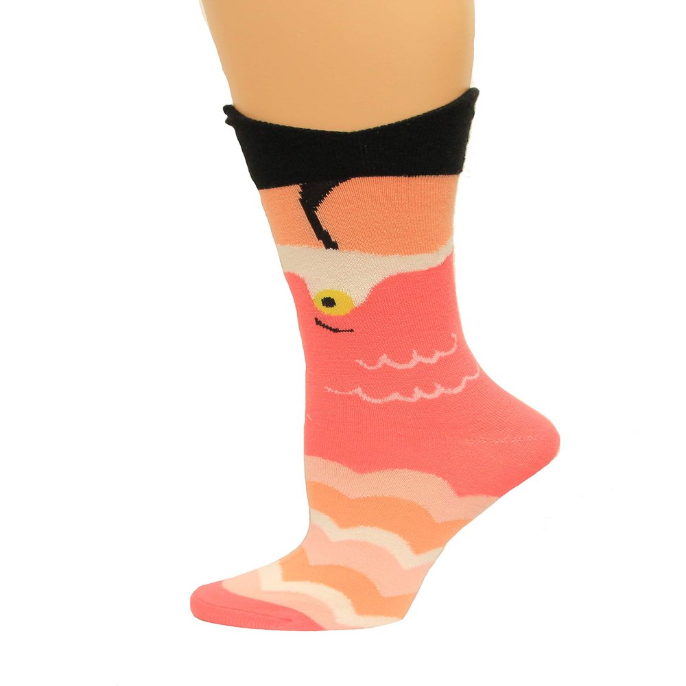 K. Bell Socks Women's Wide Mouth Leg Eating Novelty Casual Crew Socks, Flamingo (Pink), Shoe Size: 4-10