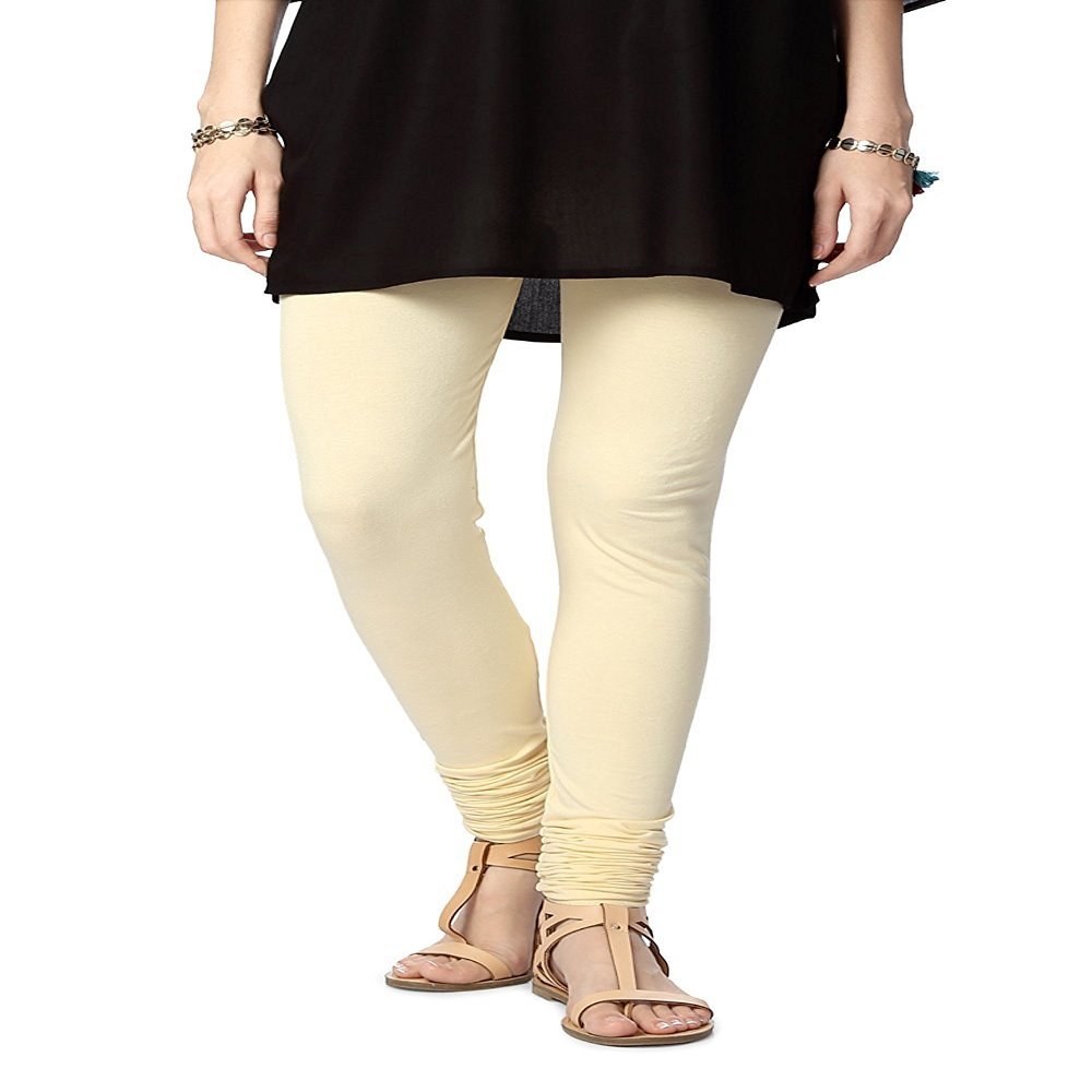 ladyline Extra Long Churidar Leggings Plain Cotton Indian Yoga Workout Pants for Women (2XL-3XL-Cream)