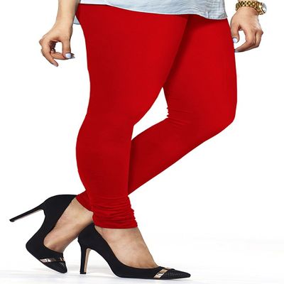ladyline Extra Long Churidar Leggings Plain Cotton Indian Yoga Workout Pants for Women (2XL-3XL-Red)