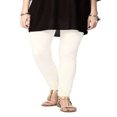 ladyline Extra Long Churidar Leggings Plain Cotton Indian Yoga Workout Pants for Women (2XL-3XL-Off White)