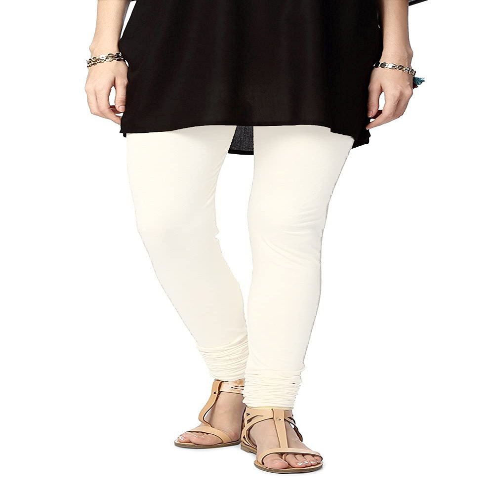 ladyline Extra Long Churidar Leggings Plain Cotton Indian Yoga Workout Pants for Women (2XL-3XL-Off White)