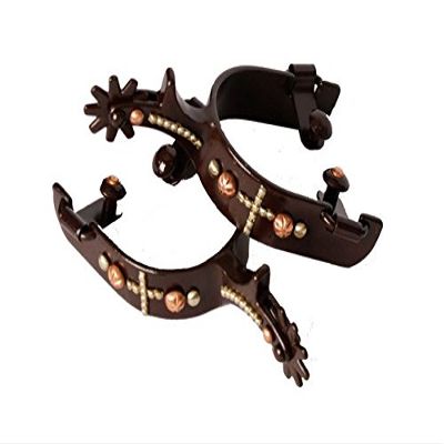 Showman Brown Steel spur with Copper Studed Cross and Engraved Copper and Gold Studs