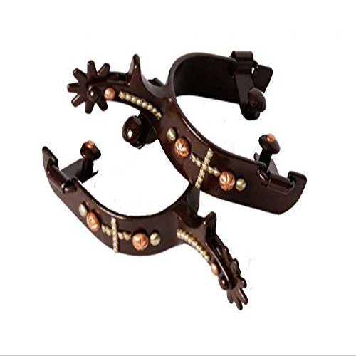 Showman Brown Steel spur with Copper Studed Cross and Engraved Copper and Gold Studs