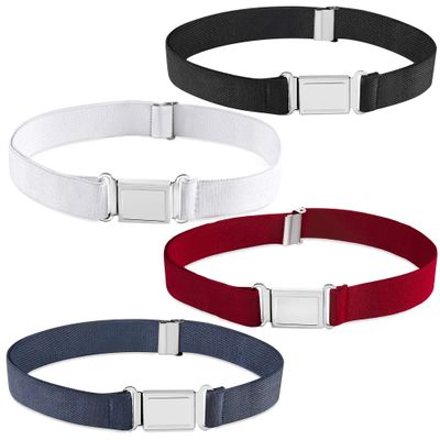 Buyless Fashion Kids Boys Toddler Adjustable Elastic Belt With Magnetic Buckle - 4 Pack - 5100-BLK/NVY/RED/WHT