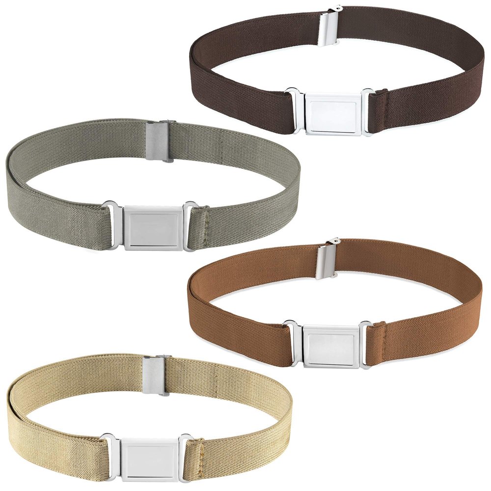 Buyless Fashion Kids Boys Toddler Adjustable Elastic Belt With Magnetic Buckle - 4 Pack - 5100-BRW/CML/CHR/TAN