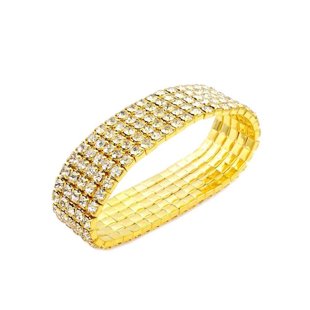 JSEA G5-Ladies Rhinestone Bracelet Stretch Silver Tone Womens Elastic Bracelet Bangles Small Wrist Gold Tone